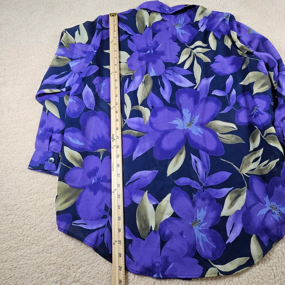 Susan Graver Style Blouse Women Large Purple Floral Button Down Long Sleeve Chic - Picture 10 of 11